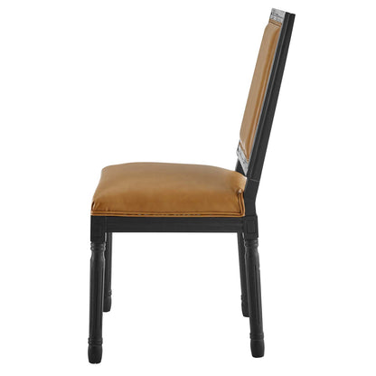 Court French Vintage Vegan Leather Dining Side Chair, Faux Vegan Leather, Wood, Black Tan, 23262