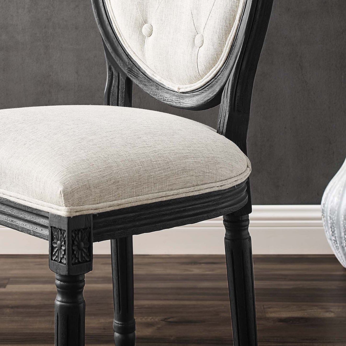 Arise Vintage French Upholstered Fabric Dining Side Chair, Fabric, Wood, Black Beige, 23263