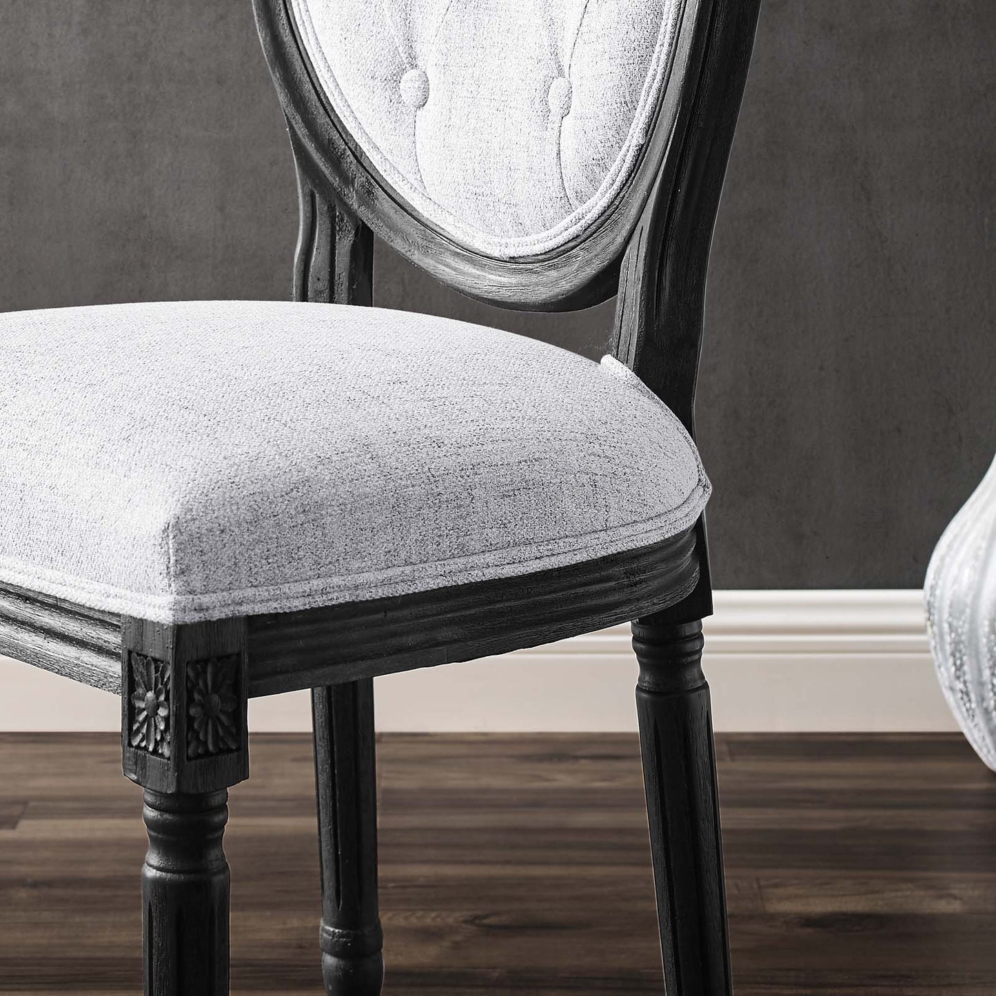 Arise Vintage French Upholstered Fabric Dining Side Chair, Fabric, Wood, Black Grey Gray, 23264