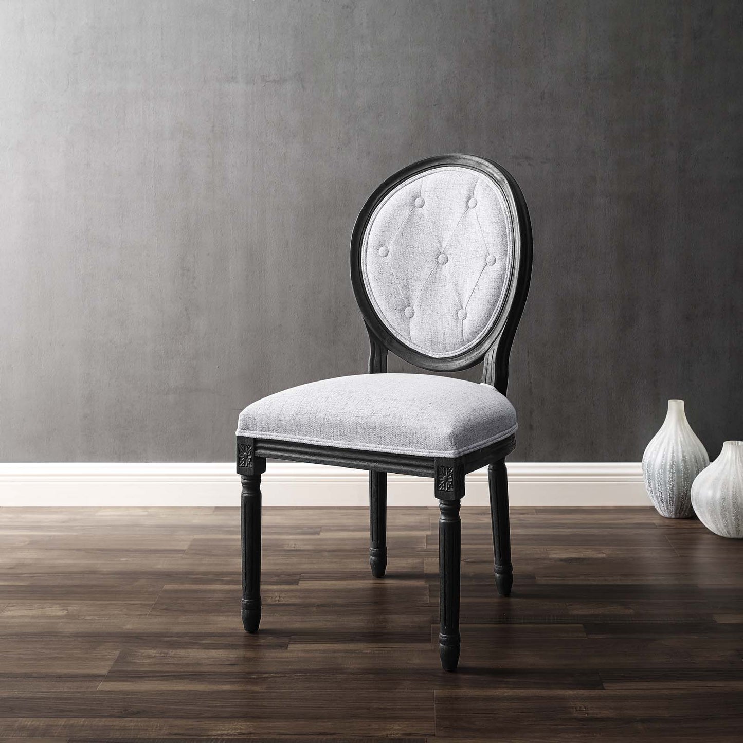 Arise Vintage French Upholstered Fabric Dining Side Chair, Fabric, Wood, Black Grey Gray, 23264