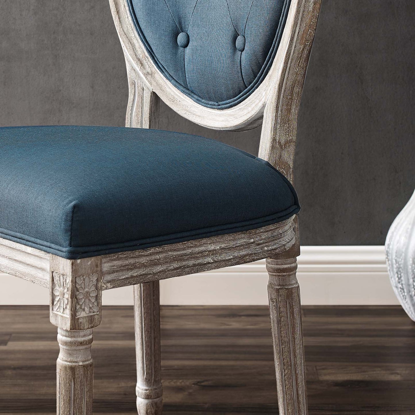 Arise Vintage French Upholstered Fabric Dining Side Chair, Fabric, Wood, Brown Natural Light Blue, 23266