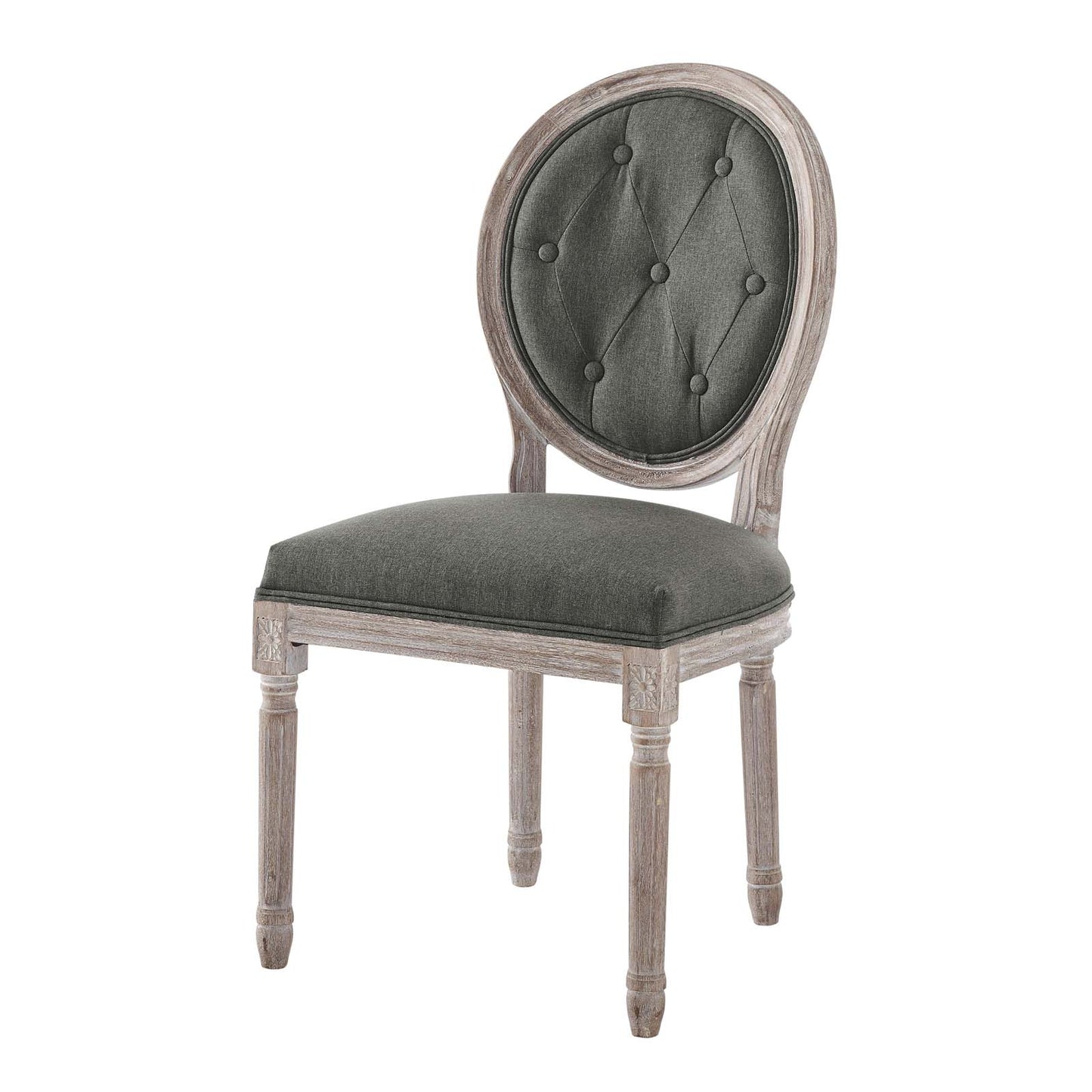 Arise Vintage French Upholstered Fabric Dining Side Chair, Fabric, Wood, Brown Natural Grey Gray, 23267