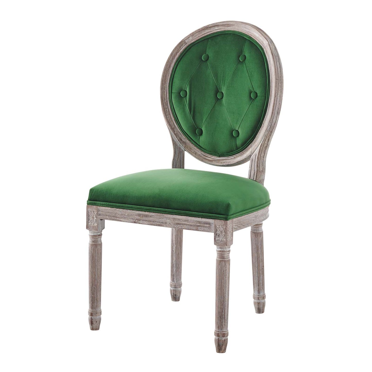 Arise Vintage French Performance Velvet Dining Side Chair, Velvet, Wood, Brown Natural Green, 23276