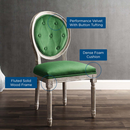 Arise Vintage French Performance Velvet Dining Side Chair, Velvet, Wood, Brown Natural Green, 23276