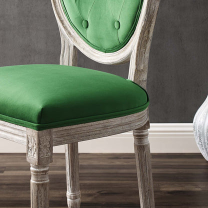 Arise Vintage French Performance Velvet Dining Side Chair, Velvet, Wood, Brown Natural Green, 23276
