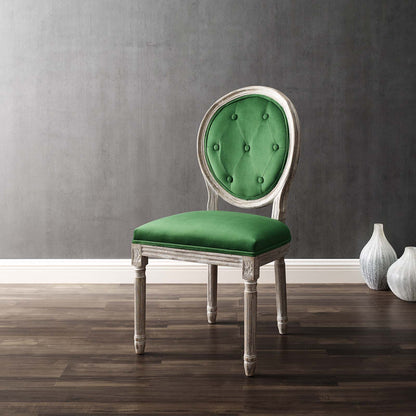 Arise Vintage French Performance Velvet Dining Side Chair, Velvet, Wood, Brown Natural Green, 23276