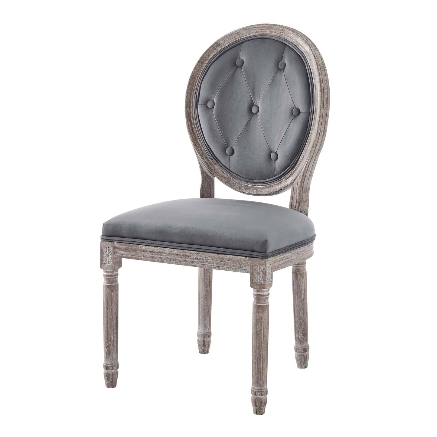 Arise Vintage French Performance Velvet Dining Side Chair, Velvet, Wood, Brown Natural Grey Gray, 23277