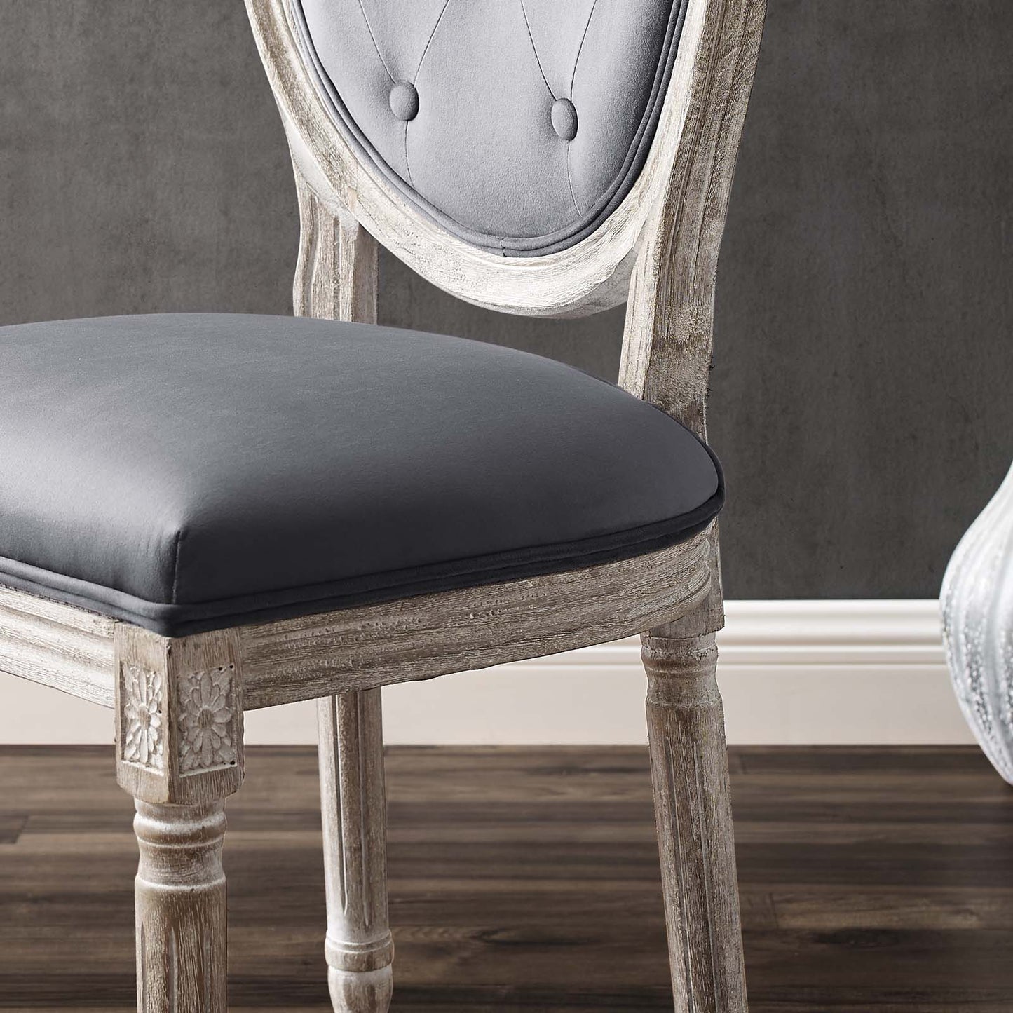 Arise Vintage French Performance Velvet Dining Side Chair, Velvet, Wood, Brown Natural Grey Gray, 23277