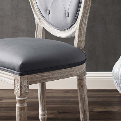 Arise Vintage French Performance Velvet Dining Side Chair, Velvet, Wood, Brown Natural Grey Gray, 23277
