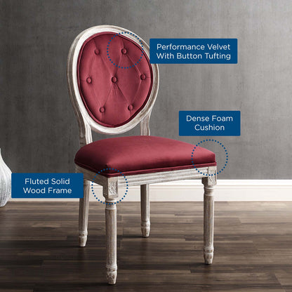 Arise Vintage French Performance Velvet Dining Side Chair, Velvet, Wood, Brown Natural Red, 23278