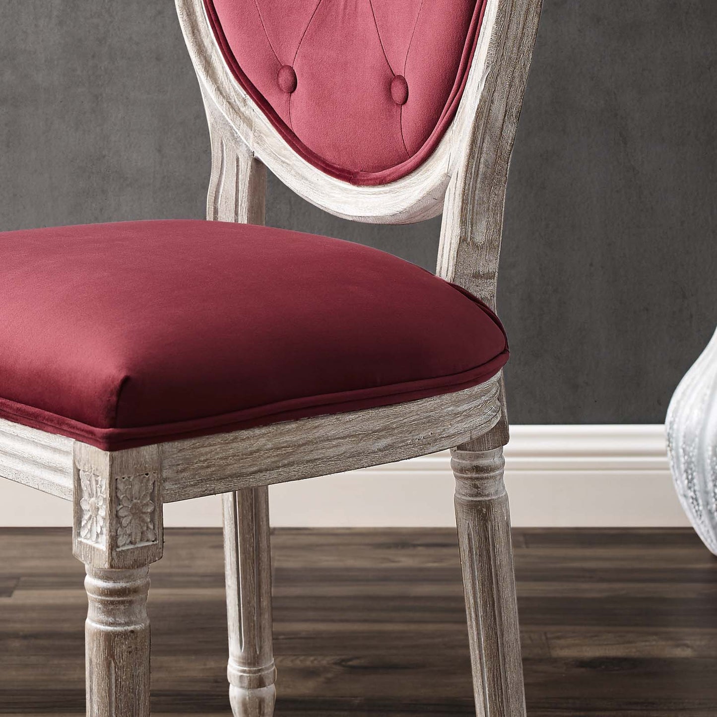 Arise Vintage French Performance Velvet Dining Side Chair, Velvet, Wood, Brown Natural Red, 23278
