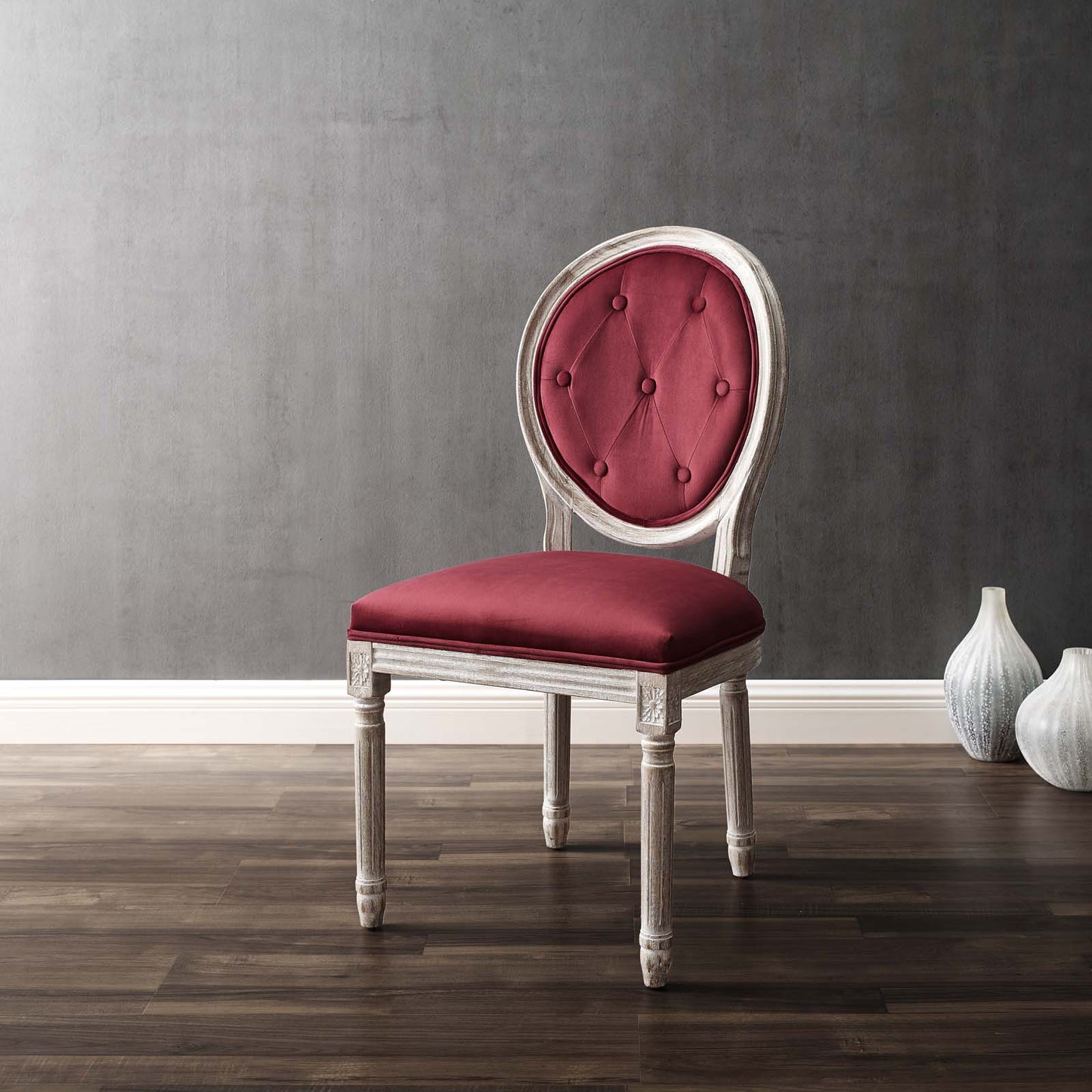 Arise Vintage French Performance Velvet Dining Side Chair, Velvet, Wood, Brown Natural Red, 23278