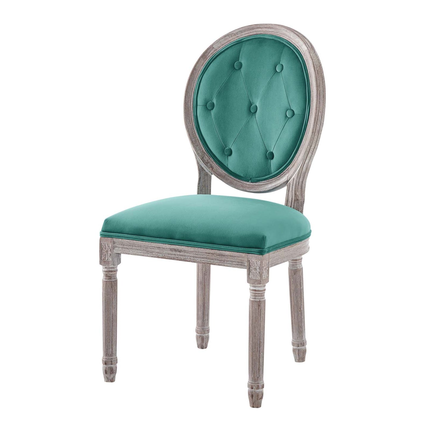 Arise Vintage French Performance Velvet Dining Side Chair, Velvet, Wood, Brown Natural Blue, 23279