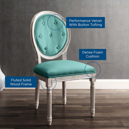 Arise Vintage French Performance Velvet Dining Side Chair, Velvet, Wood, Brown Natural Blue, 23279