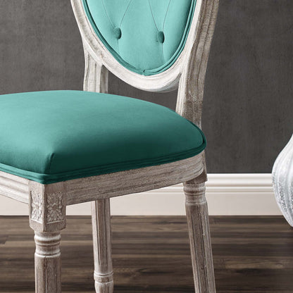 Arise Vintage French Performance Velvet Dining Side Chair, Velvet, Wood, Brown Natural Blue, 23279
