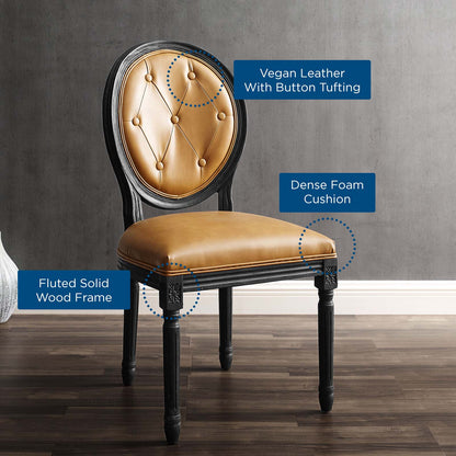Arise Vintage French Vegan Leather Dining Side Chair, Faux Vegan Leather, Wood, Black Tan, 23280