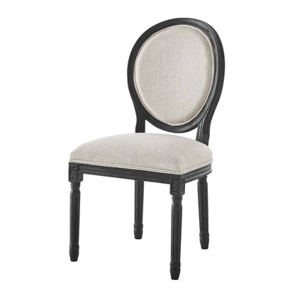 Emanate Vintage French Upholstered Fabric Dining Side Chair, Fabric, Wood, Black Beige, 23281
