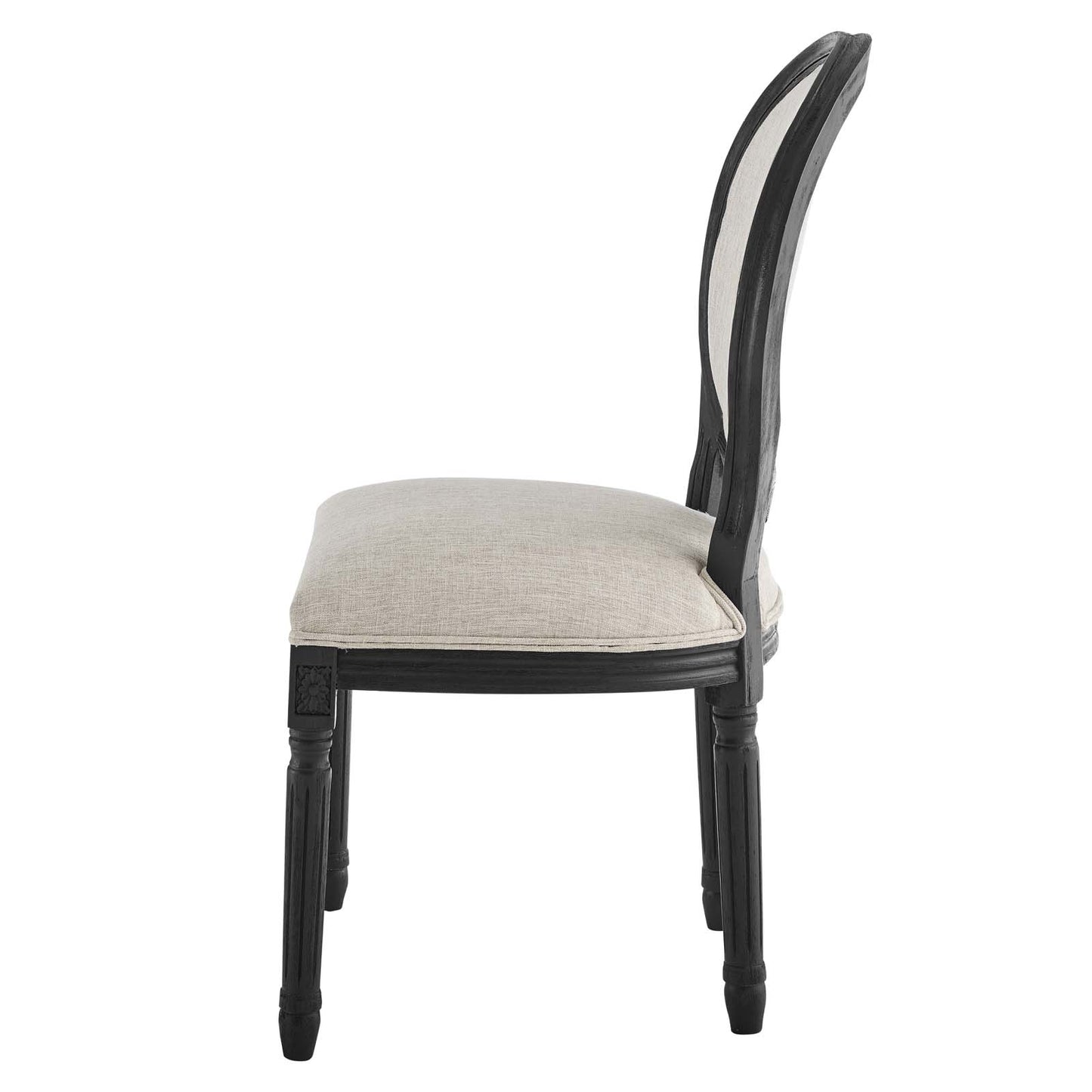 Emanate Vintage French Upholstered Fabric Dining Side Chair, Fabric, Wood, Black Beige, 23281
