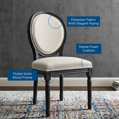 Emanate Vintage French Upholstered Fabric Dining Side Chair, Fabric, Wood, Black Beige, 23281