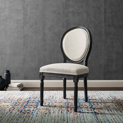 Emanate Vintage French Upholstered Fabric Dining Side Chair, Fabric, Wood, Black Beige, 23281