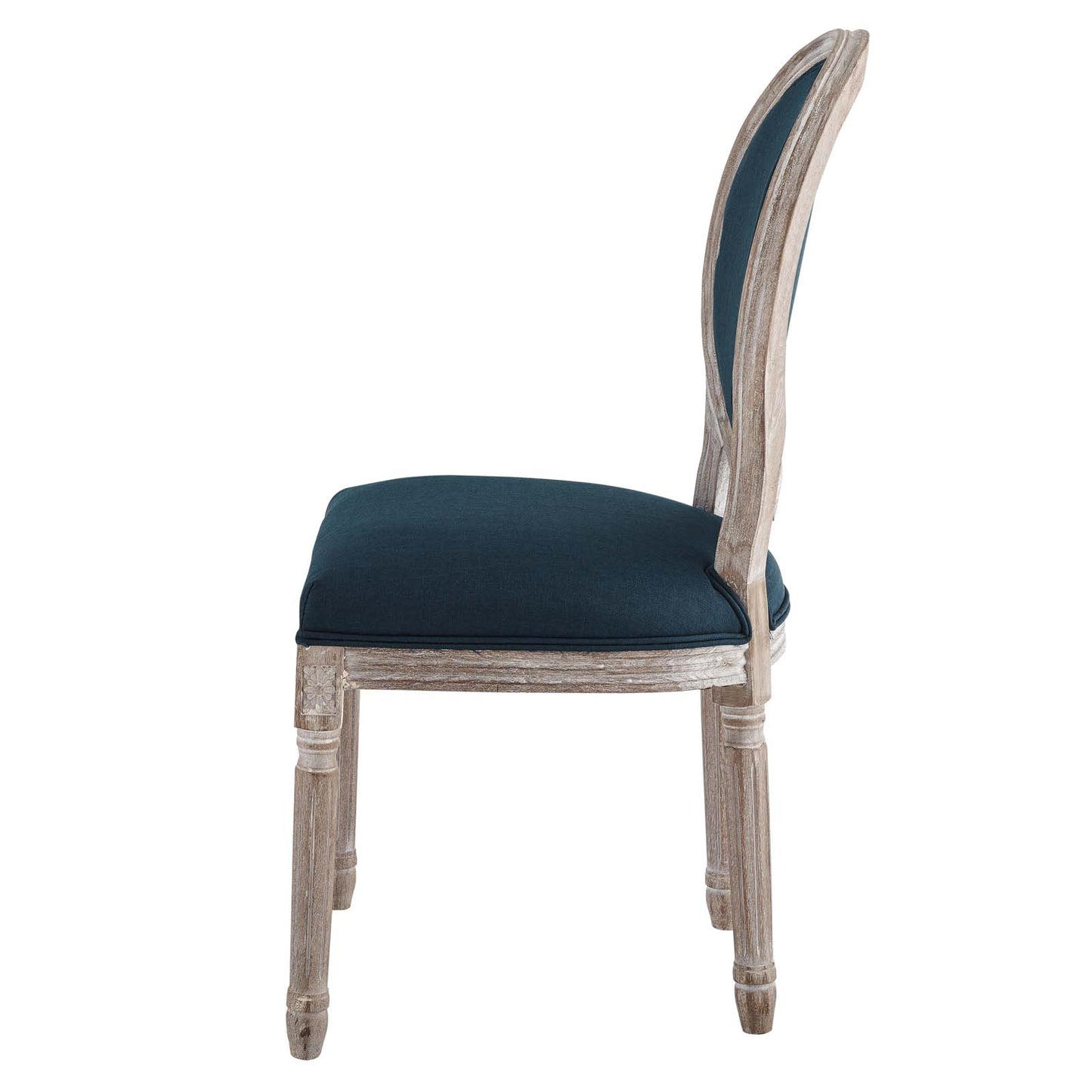 Emanate Vintage French Upholstered Fabric Dining Side Chair, Fabric, Wood, Brown Natural Blue, 23284