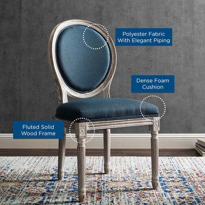 Emanate Vintage French Upholstered Fabric Dining Side Chair, Fabric, Wood, Brown Natural Blue, 23284