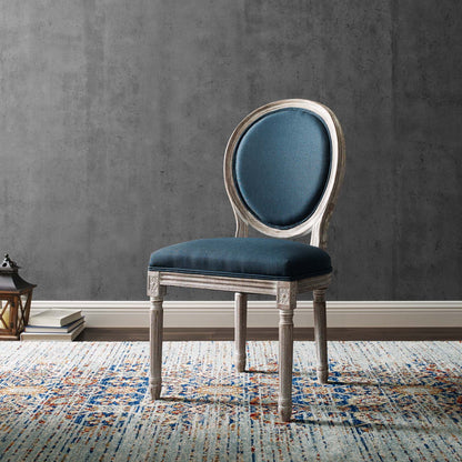 Emanate Vintage French Upholstered Fabric Dining Side Chair, Fabric, Wood, Brown Natural Blue, 23284