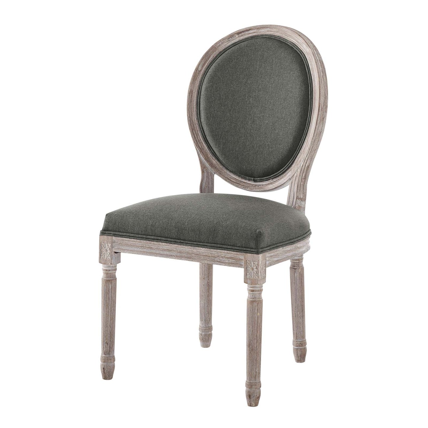 Emanate Vintage French Upholstered Fabric Dining Side Chair, Fabric, Wood, Brown Natural Grey Gray, 23285
