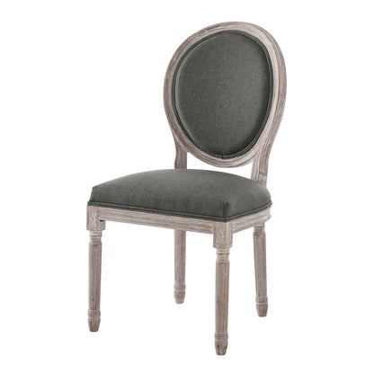 Emanate Vintage French Upholstered Fabric Dining Side Chair, Fabric, Wood, Brown Natural Grey Gray, 23285