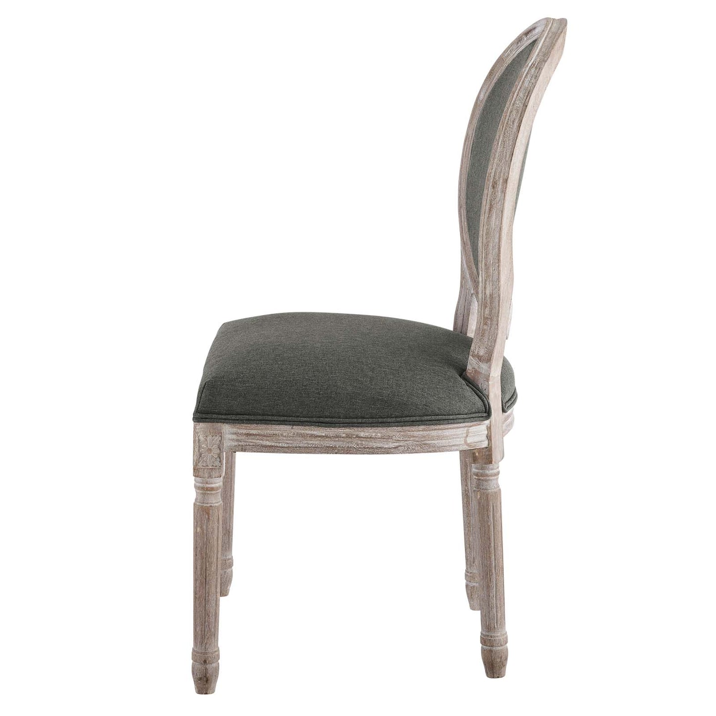 Emanate Vintage French Upholstered Fabric Dining Side Chair, Fabric, Wood, Brown Natural Grey Gray, 23285