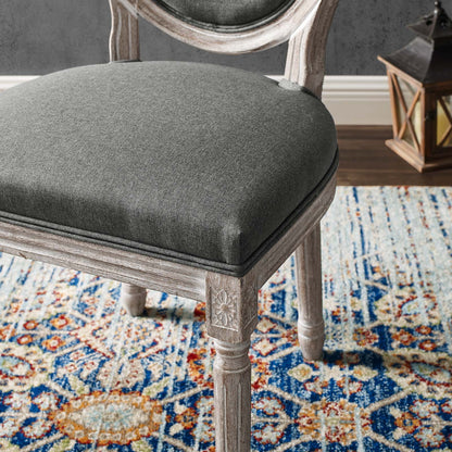 Emanate Vintage French Upholstered Fabric Dining Side Chair, Fabric, Wood, Brown Natural Grey Gray, 23285