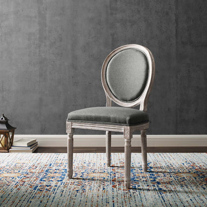 Emanate Vintage French Upholstered Fabric Dining Side Chair, Fabric, Wood, Brown Natural Grey Gray, 23285