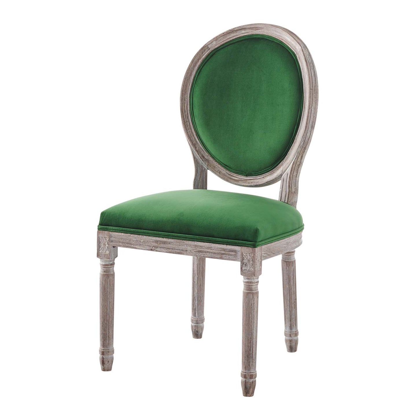 Emanate Vintage French Performance Velvet Dining Side Chair, Velvet, Wood, Brown Natural Green, 23286