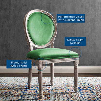 Emanate Vintage French Performance Velvet Dining Side Chair, Velvet, Wood, Brown Natural Green, 23286