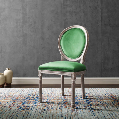 Emanate Vintage French Performance Velvet Dining Side Chair, Velvet, Wood, Brown Natural Green, 23286