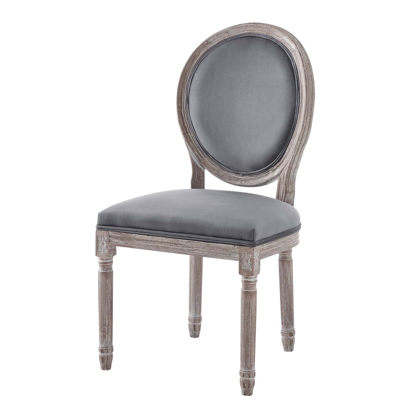 Emanate Vintage French Performance Velvet Dining Side Chair, Velvet, Wood, Brown Natural Grey Gray, 23287