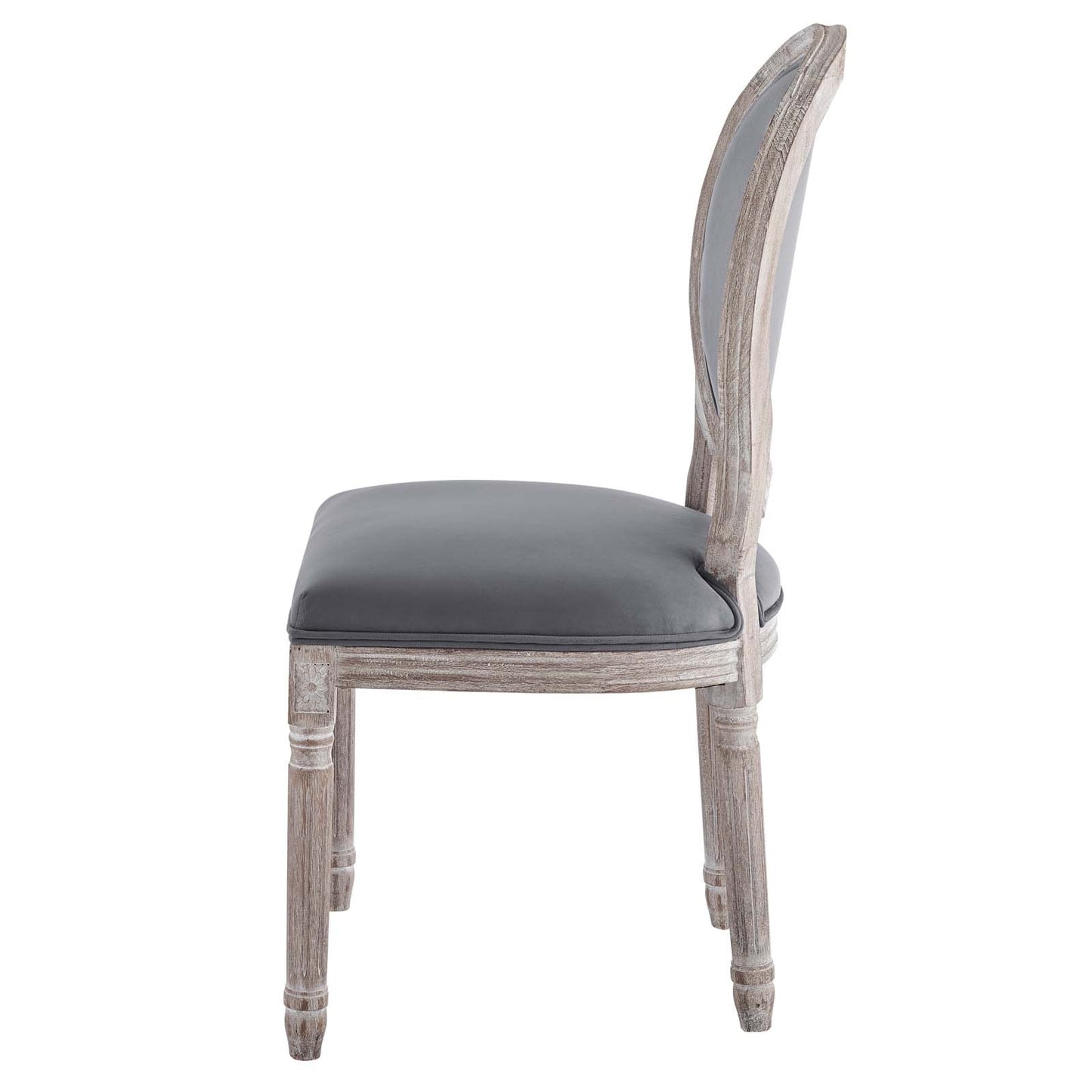 Emanate Vintage French Performance Velvet Dining Side Chair, Velvet, Wood, Brown Natural Grey Gray, 23287