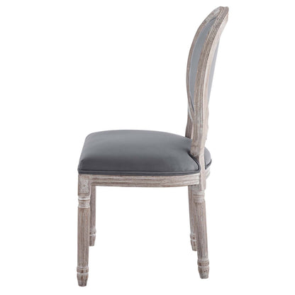 Emanate Vintage French Performance Velvet Dining Side Chair, Velvet, Wood, Brown Natural Grey Gray, 23287