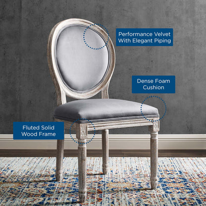 Emanate Vintage French Performance Velvet Dining Side Chair, Velvet, Wood, Brown Natural Grey Gray, 23287