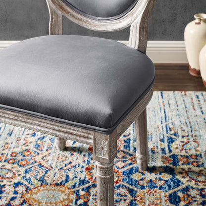 Emanate Vintage French Performance Velvet Dining Side Chair, Velvet, Wood, Brown Natural Grey Gray, 23287