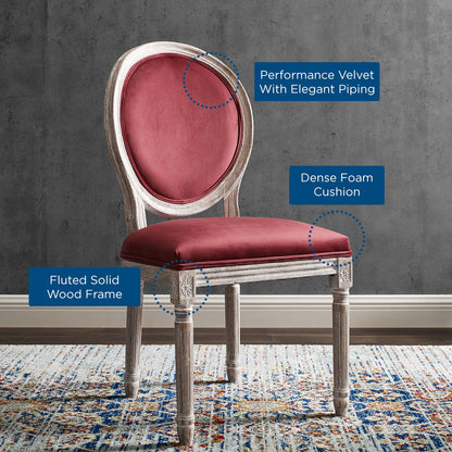 Emanate Vintage French Performance Velvet Dining Side Chair, Velvet, Wood, Brown Natural Red, 23288