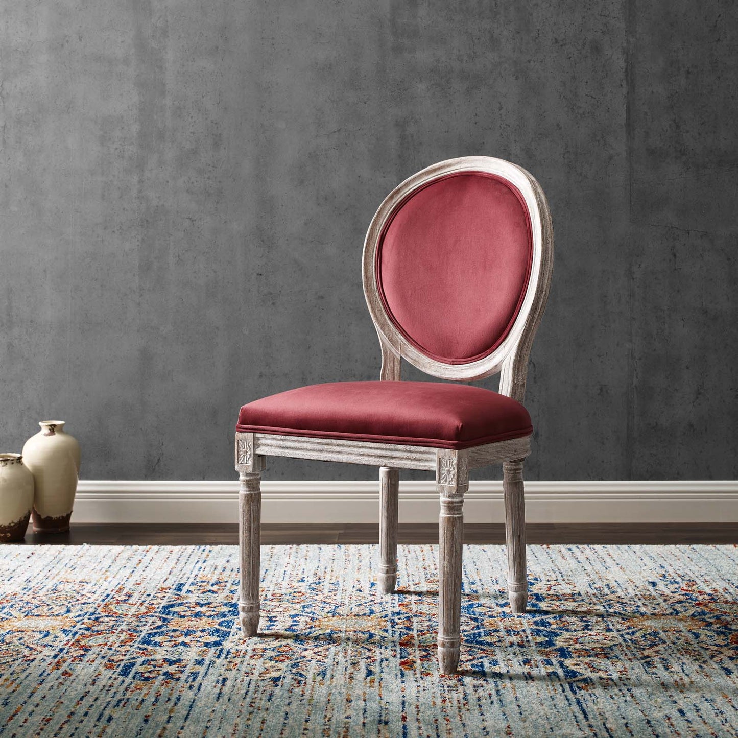 Emanate Vintage French Performance Velvet Dining Side Chair, Velvet, Wood, Brown Natural Red, 23288