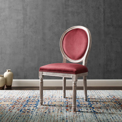 Emanate Vintage French Performance Velvet Dining Side Chair, Velvet, Wood, Brown Natural Red, 23288