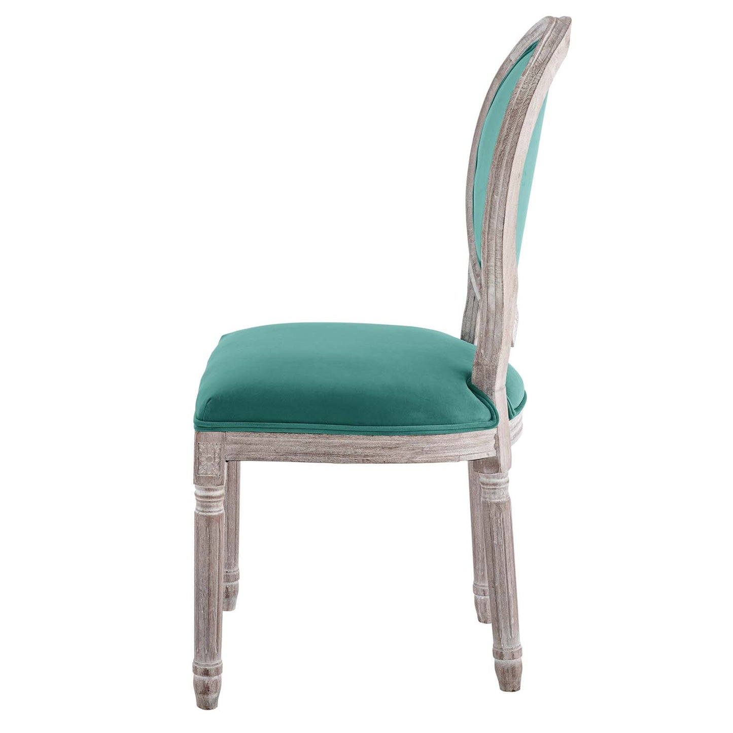 Emanate Vintage French Performance Velvet Dining Side Chair, Velvet, Wood, Brown Natural Blue, 23289