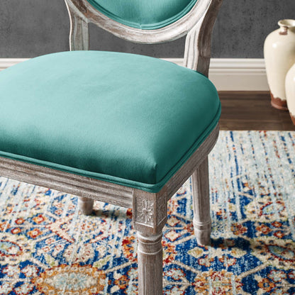 Emanate Vintage French Performance Velvet Dining Side Chair, Velvet, Wood, Brown Natural Blue, 23289