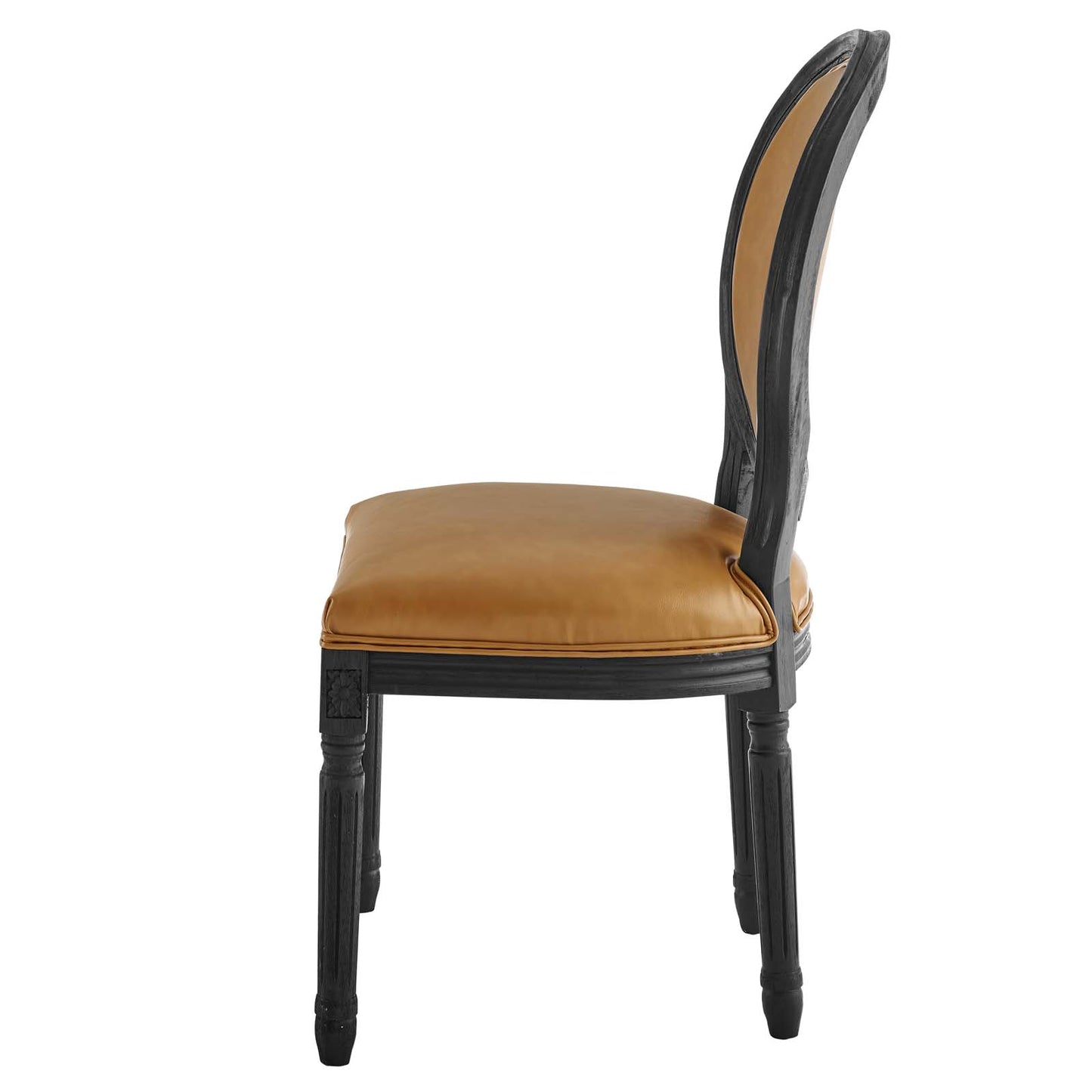 Emanate Vintage French Vegan Leather Dining Side Chair, Faux Vegan Leather, Wood, Black Tan, 23290