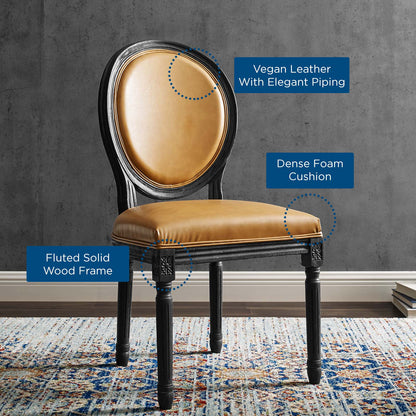Emanate Vintage French Vegan Leather Dining Side Chair, Faux Vegan Leather, Wood, Black Tan, 23290