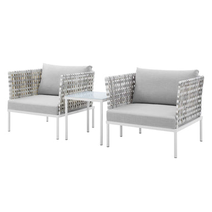 Harmony 3-Piece Sunbrella® Basket Weave Outdoor Patio Aluminum Seating Set, Aluminum, Metal, Steel, Grey Gray, 20417