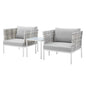 Harmony 3-Piece Sunbrella® Basket Weave Outdoor Patio Aluminum Seating Set, Aluminum, Metal, Steel, Grey Gray, 20417