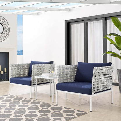 Harmony 3-Piece Sunbrella® Basket Weave Outdoor Patio Aluminum Seating Set, Aluminum, Metal, Steel, Blue Navy, 20418
